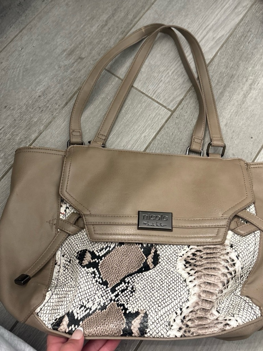 Nicole by Nicole Miller Taupe Snake-Accent Shoulder Bag WITH WALLET